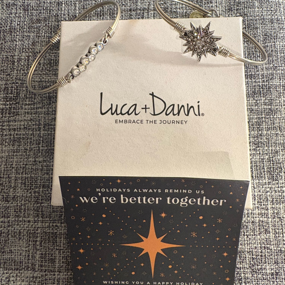 2 Luca + Danni Silver Charm Bangle Set